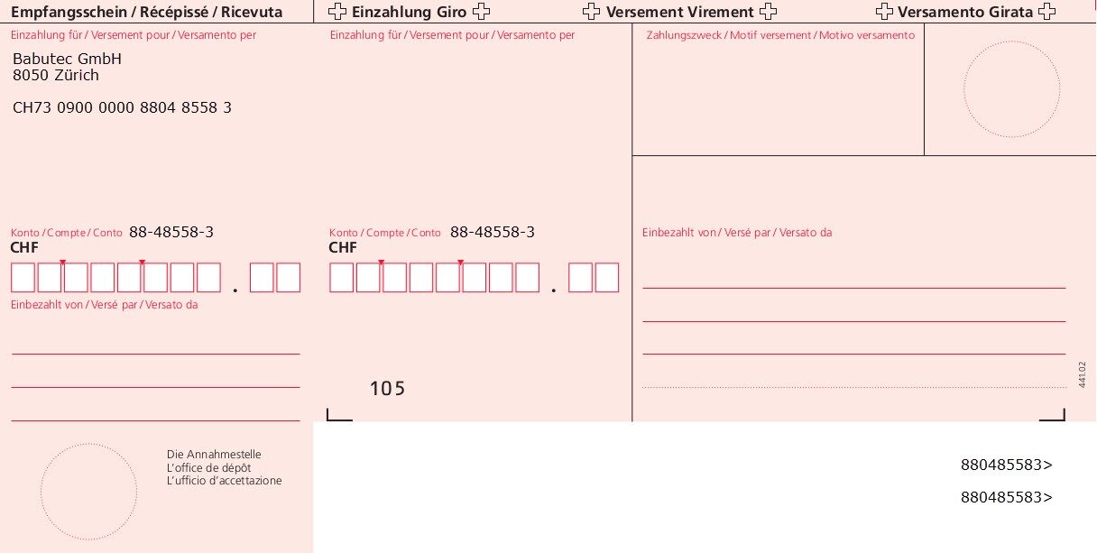 Einzahlungsschein babutec GmbH